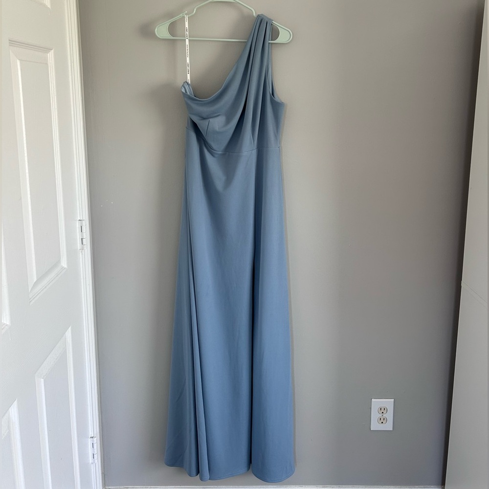 Birdy Grey Kira One Shoulder Crepe Bridesmaid Dress Dusty Blue Size XL